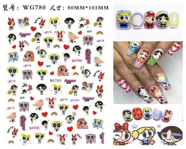 Gold Foil - Miniso Cartoon Girl 3D Adhesive Nail Stickers Nail Art Accessories Pikachu Barbie Princess Stickers For Nails Nail Decoration By WTB