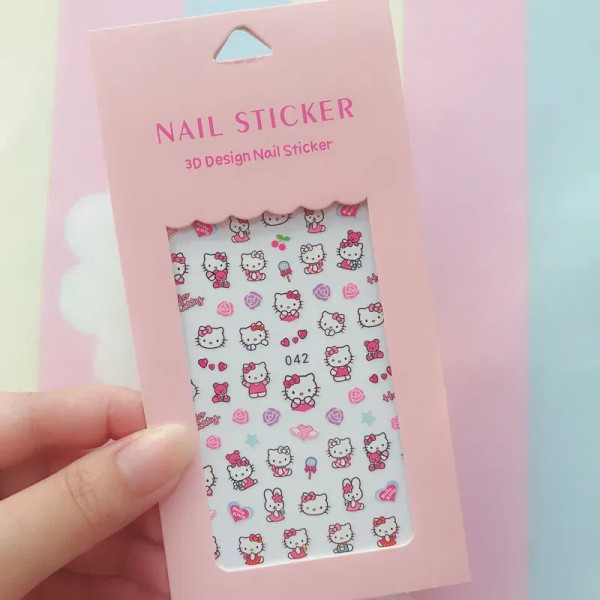 Gold/Bronze - 1Pcs Hello Kitty 3D Nail Stickers Press On Nails Mickey Mouse Donald Duck Stitch Cartoon Stickers Nail Art Decoration By WTB