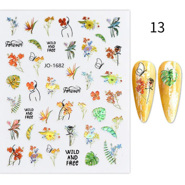 Bronze - 3D Blue Butterfly Adhesive Stickers Nail Art Decoration Laser Flowers Leaves Nail Sticker Nail Art Supplies Nail Parts By WTB