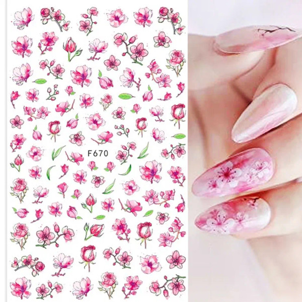 Pink - 3D Blue Butterfly Adhesive Stickers Nail Art Decoration Laser Flowers Leaves Nail Sticker Nail Art Supplies Nail Parts By WTB