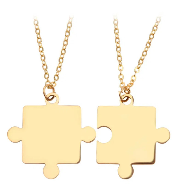 Metal Gold-Color - 1Pair Stainless Steel Classic Puzzle Pendant Necklace Simple Exquisite Jewellery Gift For Friends By WTB