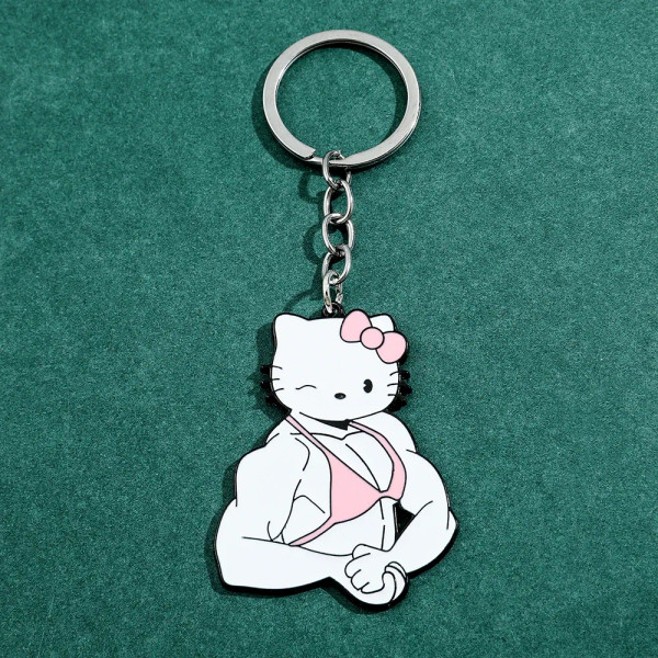 Red - Sanrio Kuromi Hello Kitty Keychain Funny Muscle Anime Figure Keychain Girls Backpack Pendant Jewelry Accessories By WTB
