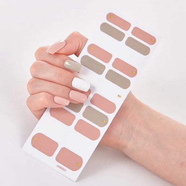 Beige - 22 Tips/Sheet Solid Color And Striped Manicure Designer Nail Decals Nailart Sticker Full Beauty Nail Tape Manicure Self Adhesive By WTB