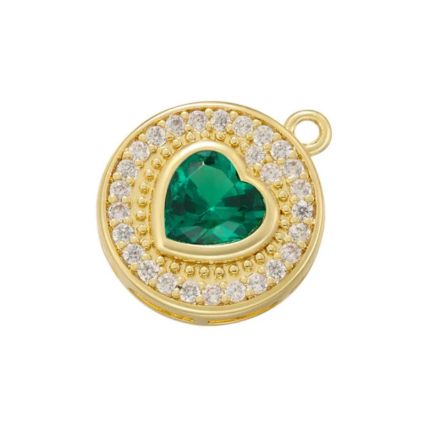 Metal Gold-Color - Zhukou Round Jewelry Pendants Pink Heart Cubic Zirconia Charms For Jewelry Making Brass Accessories Supplies For Jewelry Vd1357 By WTB