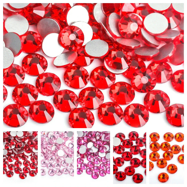 Nickel-Free White, Size: 6Mm - Light / Dark Siam Red Crystal Glitter Nail Art Rhinestones Ss3-Ss30 Glass/Crystal Non Hotfix Nail Art Decorations By WTB