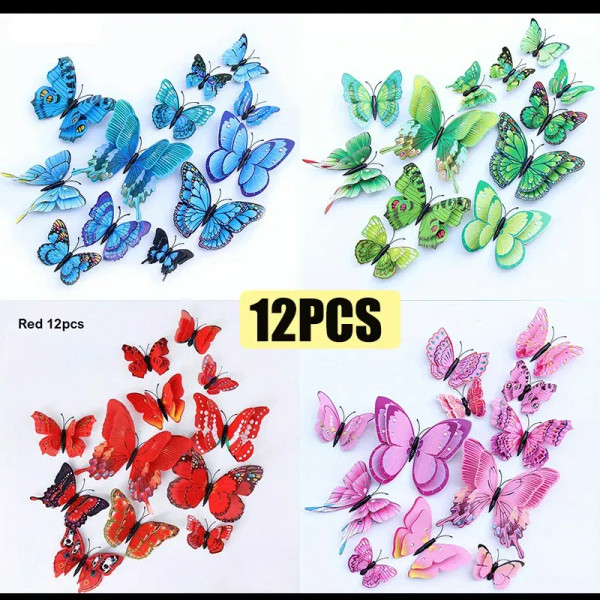 12Pcs 3D Double Layer Butterflies Wall Stickers Living Room Decor Wedding Kids Room Decoration Diy Wall Art Magnet Stickers By WTB