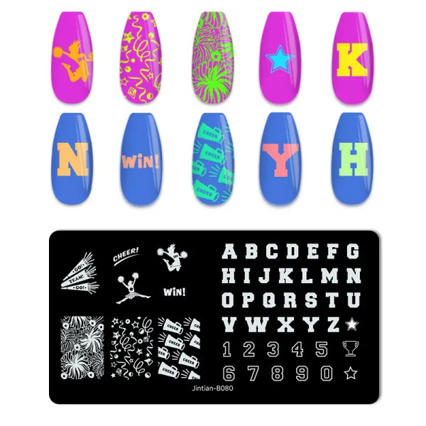 Ivory - Basketball Football Nail Stamping Plates Nail Template Artistic Letter Printing Plate English Alphabet Nail Art Stamping Plates By WTB