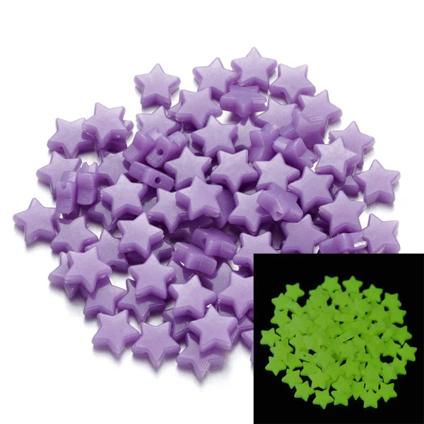 50Pcs Luminous Star Beads Heart Shape Acrylic Beads Loose Spacer Beads For Jewelry Making Diy Bracelet Necklace Accessories By WTB
