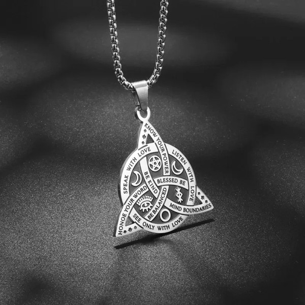 Metal Rust Red - Stainless Steel Silver Color Pattern Witch Knot Pendant Necklace Celtic Knot Lucky Jewelry Gift For Friends Family By WTB