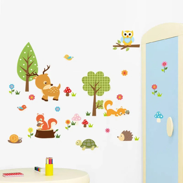 Light Yellow - Funny Animals Bird Swinging Wall Stickers Kids Room Decoration Diy Cartoon Monkey Giraffe Lion Mural Art Pvc Posters Home Decals By WTB