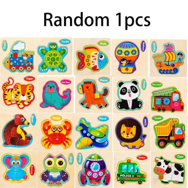 Wooden Puzzle Jigsaw Toys For Children Wood 3D Cartoon Animal Puzzles Intelligence Kids Early Educational Toys For Children By WTB