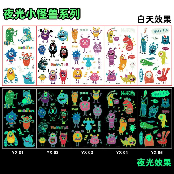 Mixed Color - 5Pc/Set Night Glow Tattoo Stickers Temporary Unicorn Fairy Animal Tattoo Party Decorations Fluorescence Tattoo Stickers By WTB