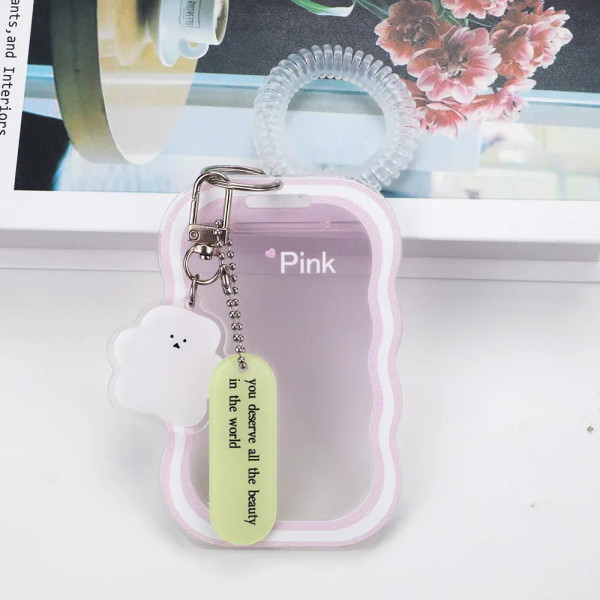 Pink - Ins Transparent Photocard Holder With Spring Keychain Idol Photo Protective Case 3 Inch Photo Card Holder Student Id Card Cover By WTB