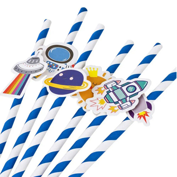 20/40Pcs Outer Space Party Disposable Straw Paper Drinking Straw Astronaut Rocket Birthday Party Decoration By WTB