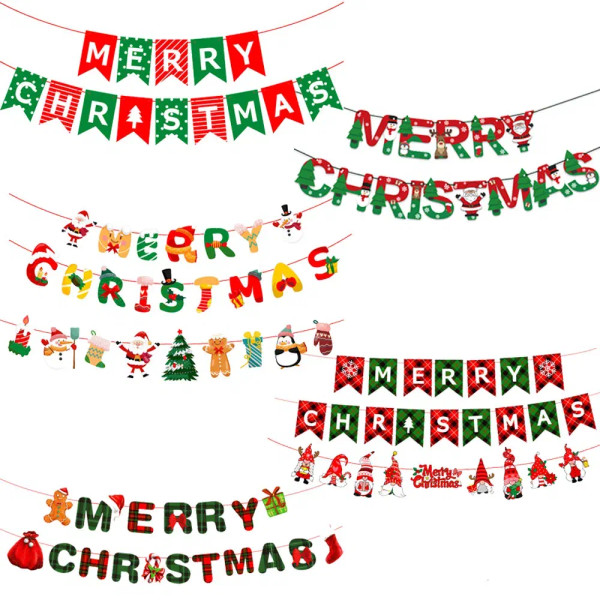 Light Grey - Christmas Party Banner Christmas Bunting Garland Xmas Hanging Decoration Photo Background Decoration By WTB