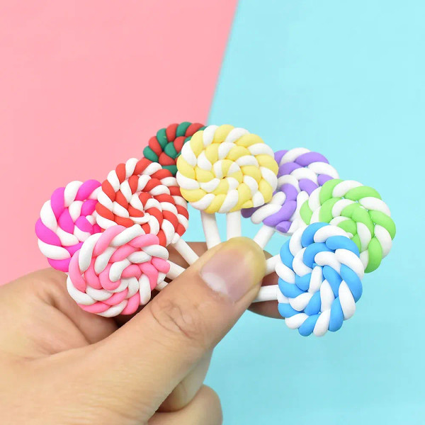 Orange - 8Pcs Hot Kawaii Miniature Clay Rainbow Lollipop, For Phone Decoration, Crafts Making, Scrapbooking Diy By WTB