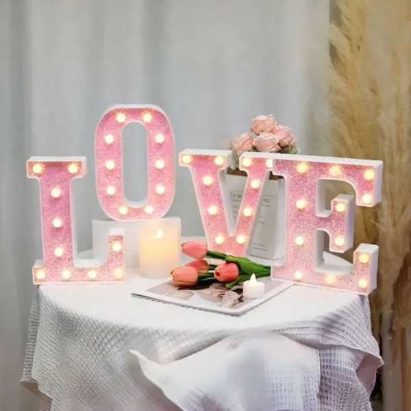 Light Yellow, Height: 15Cm - Pink Romantic Luxury Led Light 6.3-Inch Pink Decorative Alphabet Number Light Battery Powered Christmas Decorative Light Wedding By WTB