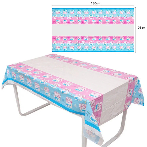 Plum - Gender Reveal Party Decorations Disposable Tableware Plates Cups Napkins Tablecloth Boy Girl Balloon Fringe Curtain By WTB