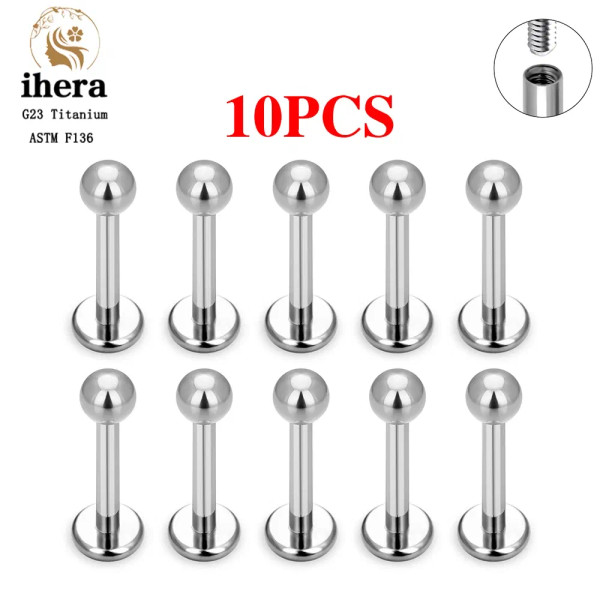10Pcs G23 Titanium Labret Piercing Lip Ring 16G F136 Internal Thread Nose Stud Earring Tragus Helix Cartilage Piercing Jewelry By WTB