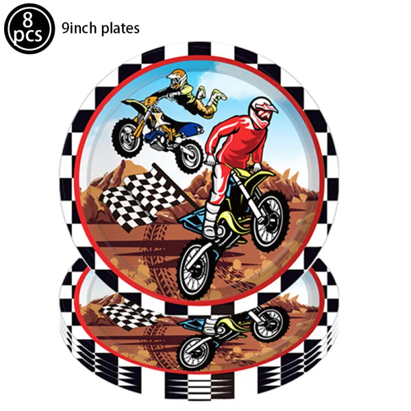 Brown - Motor Cross Party Disposable Tableware Paper Plates Cups Napkins Dirt Bike Party Supplies Kids Motorcycle Birthday Party Decor By WTB
