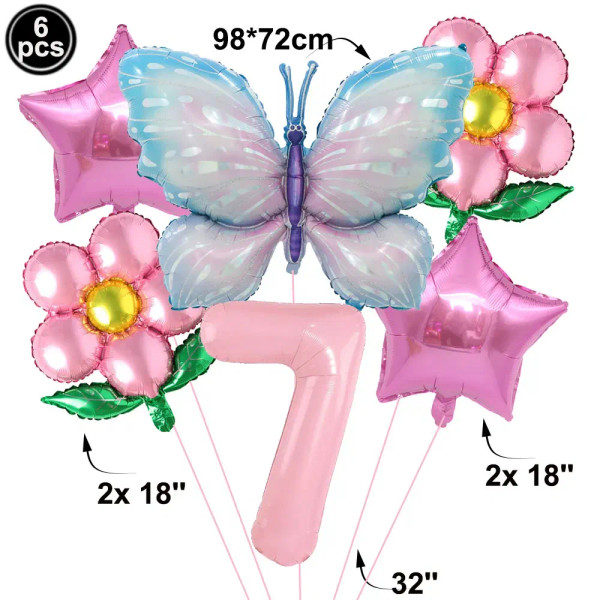 Khaki - Butterfly Balloon Set 32/40Inch Number Balloon Princess Garden Decoration Girl Fairy Birthday Party Balloon By WTB