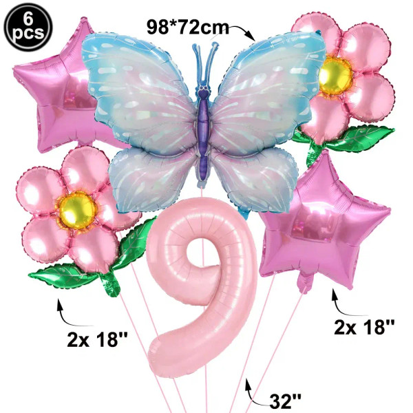 Beige - Butterfly Balloon Set 32/40Inch Number Balloon Princess Garden Decoration Girl Fairy Birthday Party Balloon By WTB