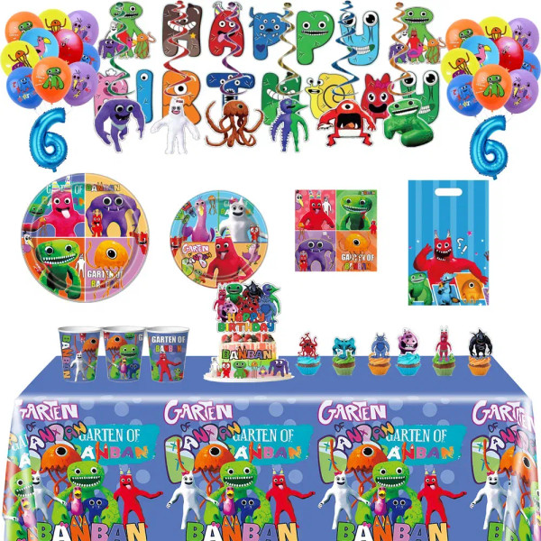 Blue - Garten Of Banban Birthday Party Decorations Rainbow Friends Tableware Balloons Paper Plates Cups For Kids Baby Shower Supplies By WTB