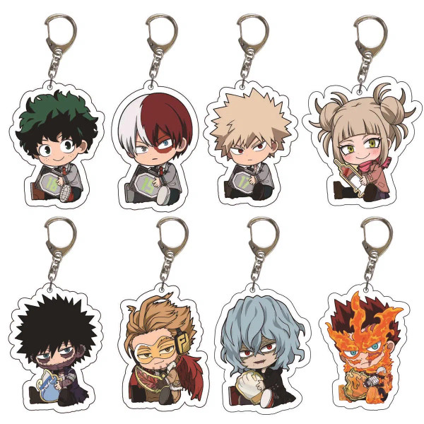 Black - 8Pcs/Set Anime Keychains Hero Acrylic Keychain Izuku Bakugo Katsuki Transparent Pendant Accessories Cute Cartoon Gifts Wholesale By WTB
