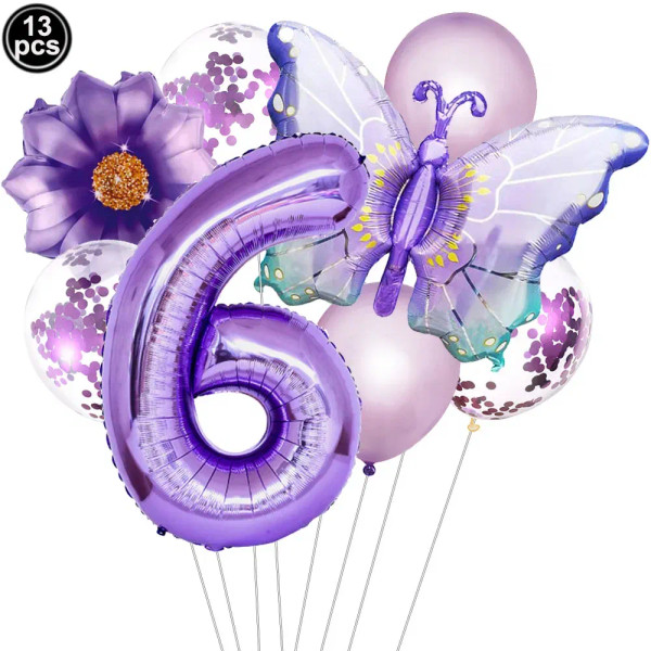 Chocolate - Butterfly Balloon Set 32/40Inch Number Balloon Princess Garden Decoration Girl Fairy Birthday Party Balloon By WTB