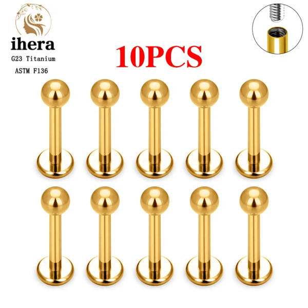 Metal Gold-Color, Ships From: China, Main Stone Green - 10Pcs G23 Titanium Labret Piercing Lip Ring 16G F136 Internal Thread Nose Stud Earring Tragus Helix Cartilage Piercing Jewelry By WTB