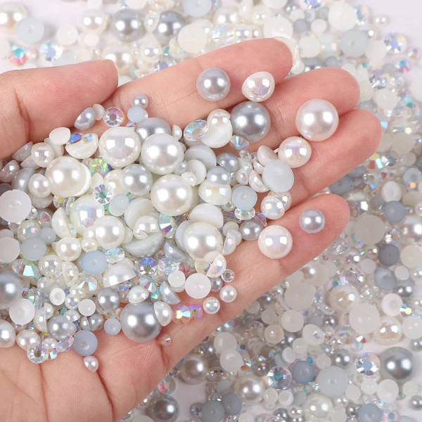 Light Blue, Size: 1Mm - Mix Flatback Pearls And Rhinestones 3Mm-10Mm Ab Color Resin Rhinestone And Half Pearl For Diy Crafts, Nails, Shoes, Tumblers By WTB