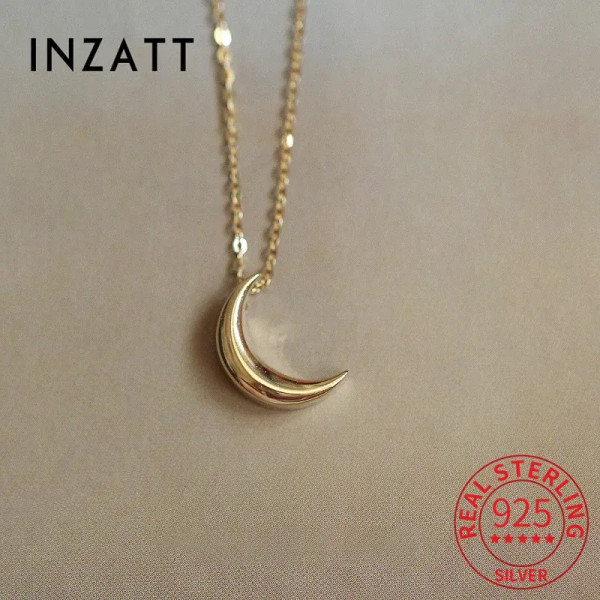 Gem White, Metal Gold-Color - Inzatt Real 925 Sterling Silver Moon 14K Gold Choker Necklace For Women Minimalist Fine Jewelry Cute Accessories Drop Shipping By WTB