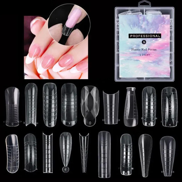 Clear - 120Pcs Nail Forms Full Cover False Nails Quick Building Mold Fake Nail Shaping Extend Top Molds For Gel Salon Manicure Art By WTB