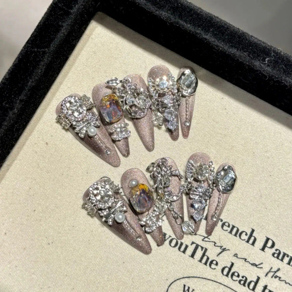 Red - Handmade Press On Taiwu Starry Sky Magic Mirror Cat Eye Handmade Wearing Heavy Industry By WTB