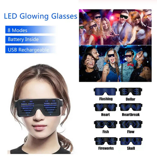 Green - Led Glasses Party Luminous Glasses Usb Charge Neon Glass Glowing Christmas Flashing Light Glow Sunglasses Holiday Party Supplies By WTB