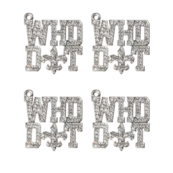 Metal Silver Plated, Ships From: China - 10Pcs Who Dat Rhinestone Letter Saint Charms Fit For Bracelet Diy Jewelry Making Ltc0353-Ltc0356 By WTB