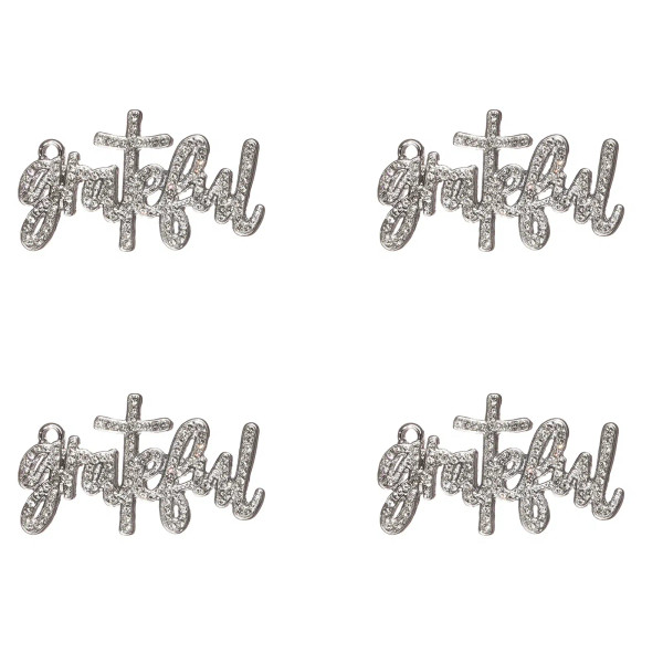 Metal Silver Plated, Ships From: China - 10Pcs Grateful Rhinestone Letter Charms Fit For Bracelet Diy Jewelry Making Ltc0337-Ltc0340 By WTB
