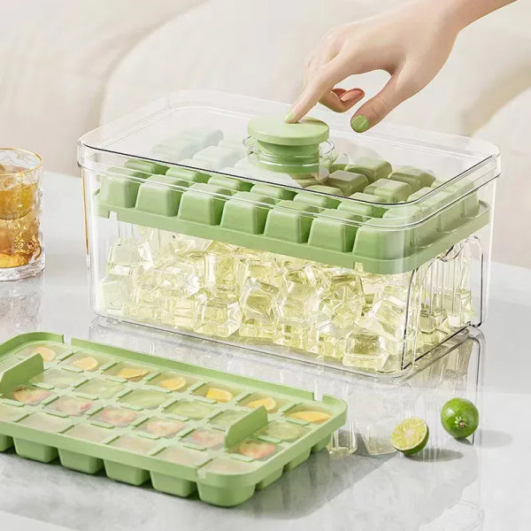 Green - Press Type Ice Cube Tray With Storage Box Ice Cube Maker Ice Box Tray Ice Bucket Ice Mould For Beer Quick-Freeze Kitchen Gadget By WTB