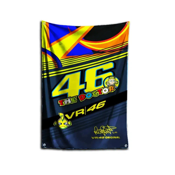 Black, Size: 90 X 130Cm - 3X5 Ft D-Doctors R-Rossis Vr-46 Flag Polyester Digital Printing Banner For Garage Wall Out Door Decoration With Brass Grommets By WTB