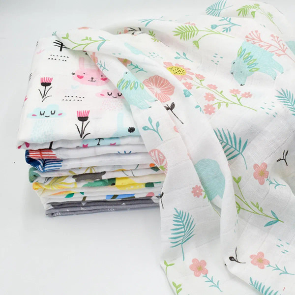 White - 1Pc Muslin 100% Cotton Baby Swaddles Soft Newborn Wrap Ins Style Infant Blankets 120*110Cm By WTB