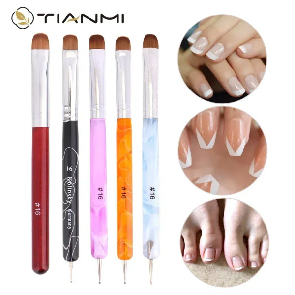 Yellow - Tianmi Kolinsky French Nail Art Brush Dual End Nail Art Dotting Pen Acrylic Drawing Rhinestone Uv Gel Painting Manicure Tool By WTB