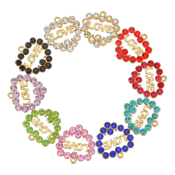 Metal Gold-Color, Ships From: China - 10Pcs Love Heart Charms With Rhinestone Fit For Bracelet Bangle Making Diy Ht0072-Ht0073 By WTB