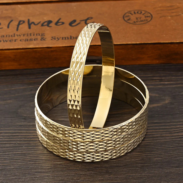 Metal Blue White Zinc Plated - Adult Size 4Pcs 65Mm 9K Gold Color Hig Quality Top Sale Cute Bracelet Jewelry Flower Bangle Girl Birthday Party Gift By WTB