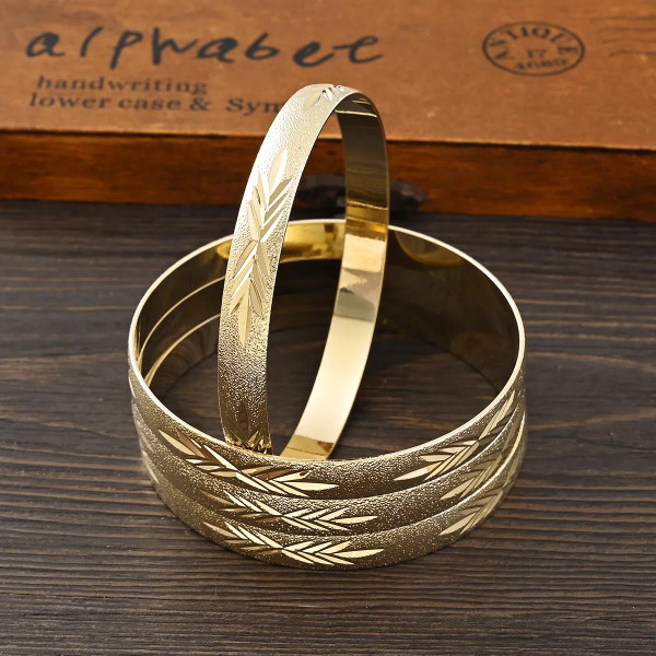 Metal Rose Gold Color - Adult Size 4Pcs 65Mm 9K Gold Color Hig Quality Top Sale Cute Bracelet Jewelry Flower Bangle Girl Birthday Party Gift By WTB