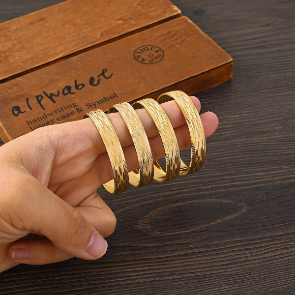 Metal Gold-Color, Ships From: China - 4Pcs 24K Gold Plated 45Mm Cute Kid Size Bangle High Quality Dubai Ethiopian Bracelet Africa Party Gifts By WTB