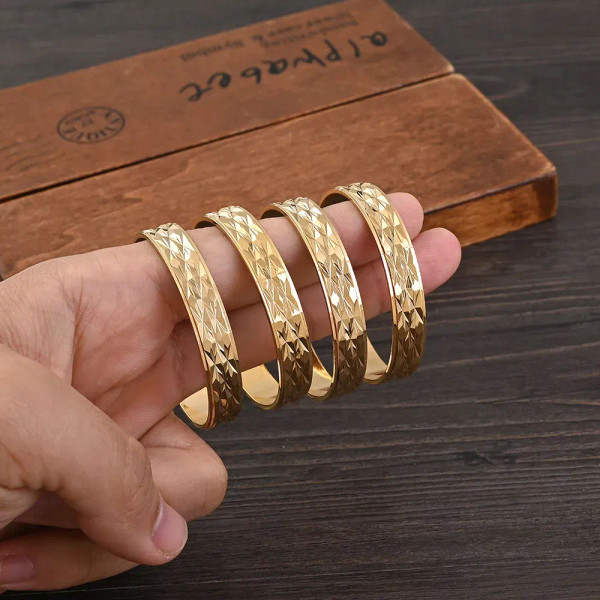 4Pcs 24K Gold Plated 45Mm Cute Kid Size Bangle High Quality Dubai Ethiopian Bracelet Africa Party Gifts By WTB