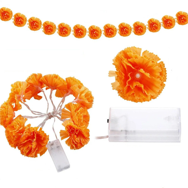 Halloween Marigold Led Lights Battery Operated Garland String Lights Diwali Outdoor Indoor Decoration Artificial Marigold Flower By WTB