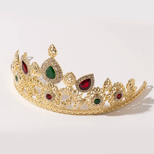 Metal Imitation Rhodium Plated - Luizada European Princess Queen Round Headdress Moroccan Bride Crystal Crown King Bride Headdress Wedding Hair Accessories By WTB