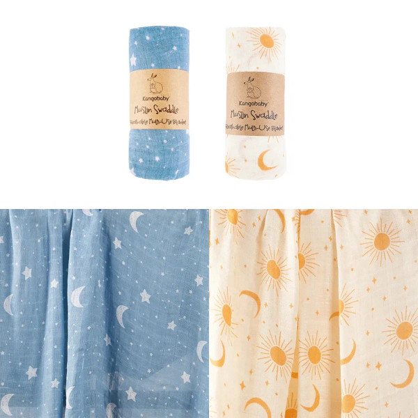 Chocolate - Kangobaby New Design 2Pcs Set Double Layers 100% Cotton Newborn Baby Muslin Swaddle Blanket By WTB