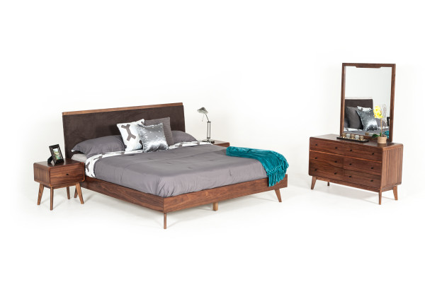 Modrest Marshall Mid Century Modern Brown Fabric Walnut Bedroom Set By Vig Vgmabr 39 Set